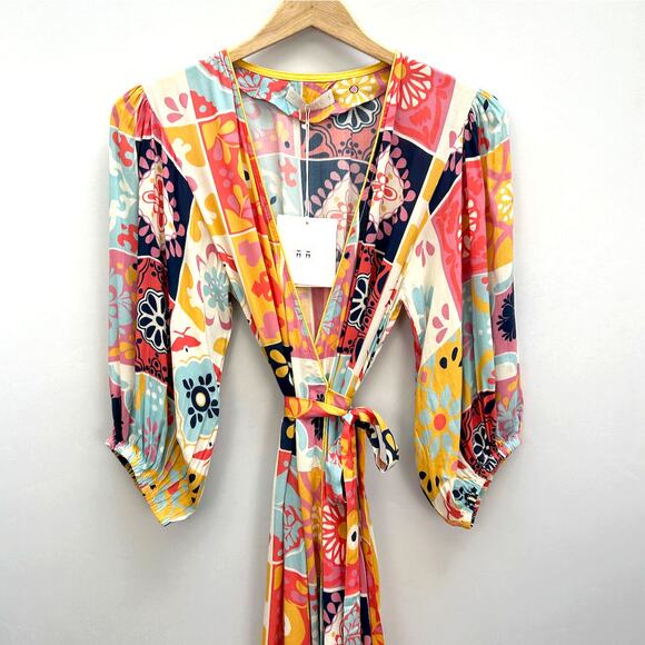 NWT Carolina K Debra Maxi Dress/Cover Up in Terracotta Tile Pattern, Sz S - Picture 5 of 12